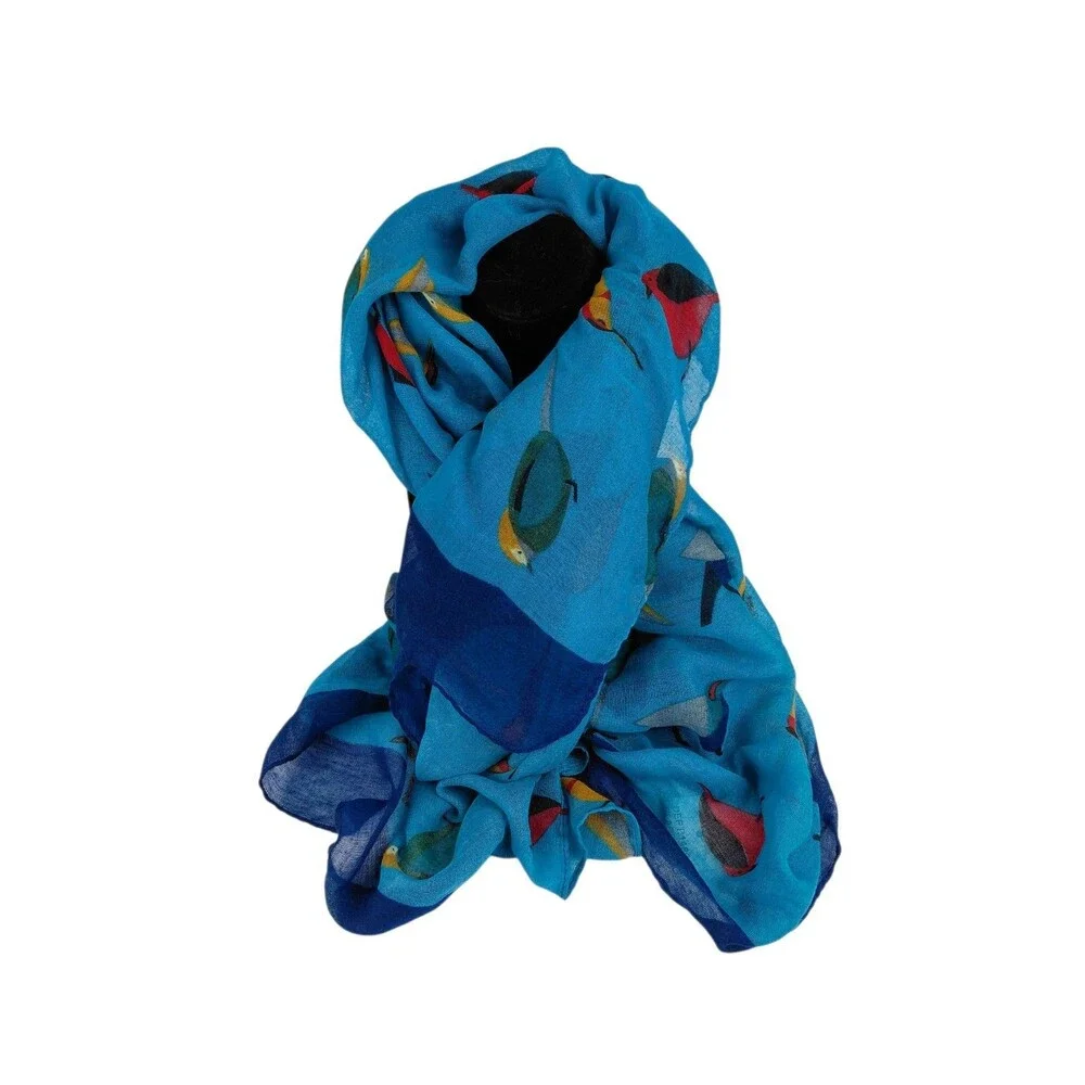 New Bird Blue Scarf Embellish Wrap Accessory Trendy Polyester Trend-eyes